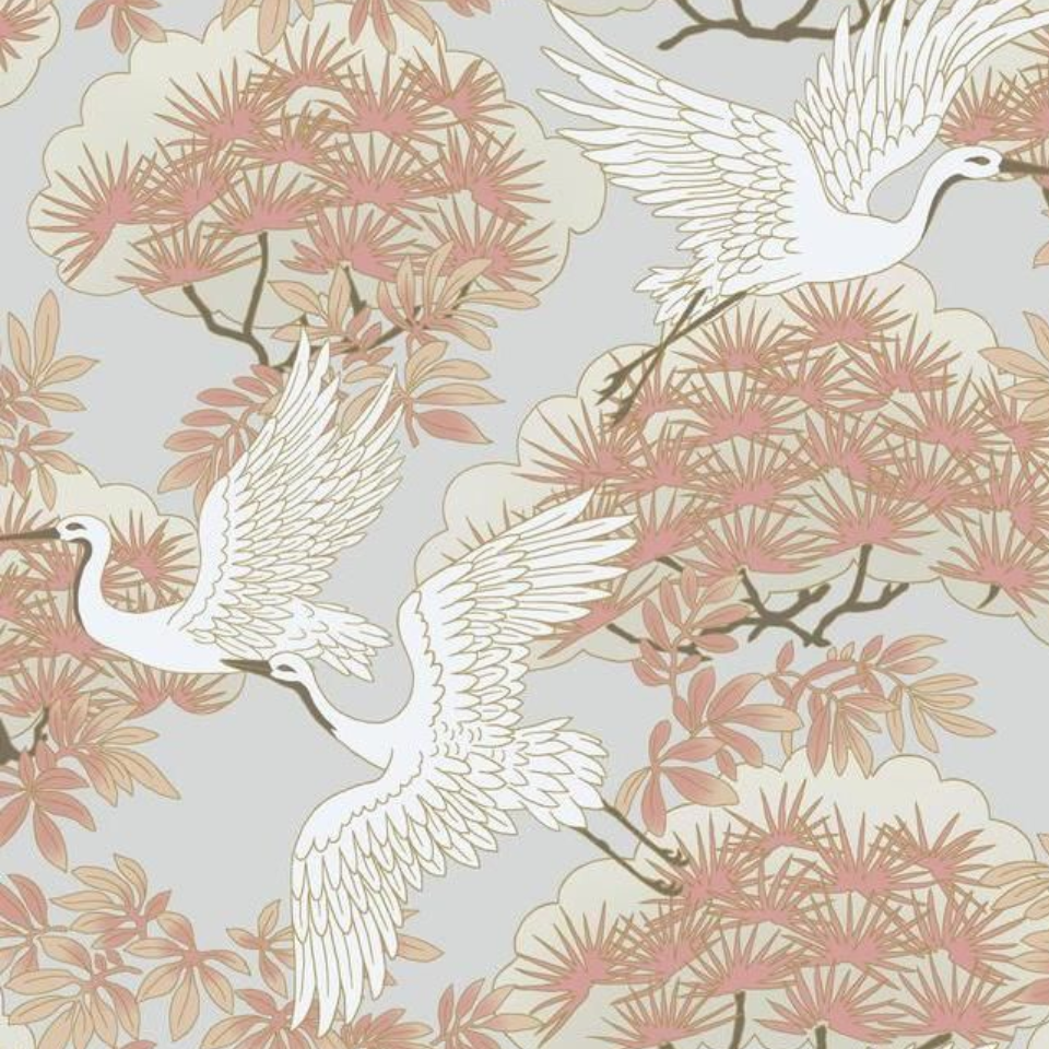 Sprig and Heron Wallpaper